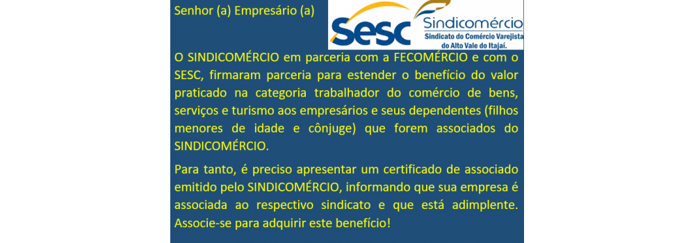 Nova parceria entre o SINDICOMÉRCIO e o SESC.