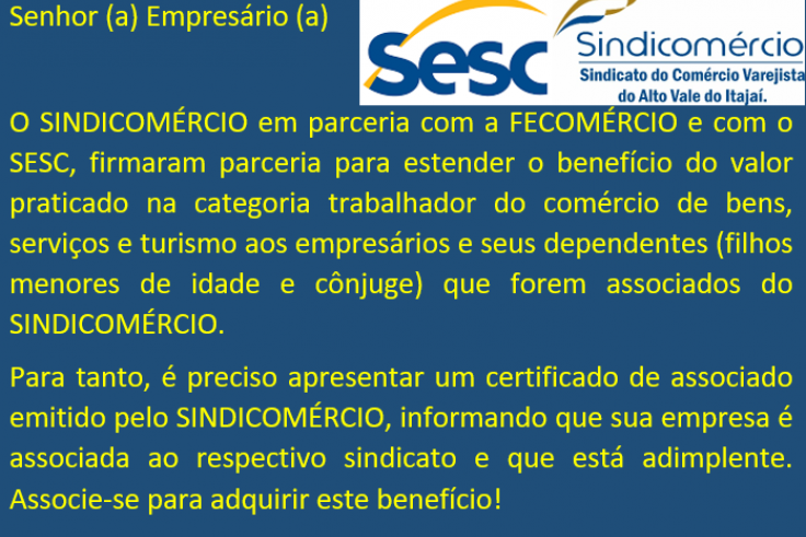 Nova parceria entre o SINDICOMÉRCIO e o SESC.
